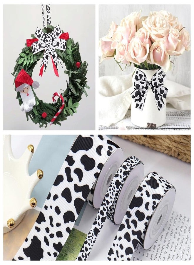 WFAUIBR 3 Rolls Cow Print Ribbon - 15 Yards, Cow Spot Pattern, Animal Print, Black and White for DIY Crafts, Gift Wrapping, Party Decorations (3 Sizes Mix) - Image 5